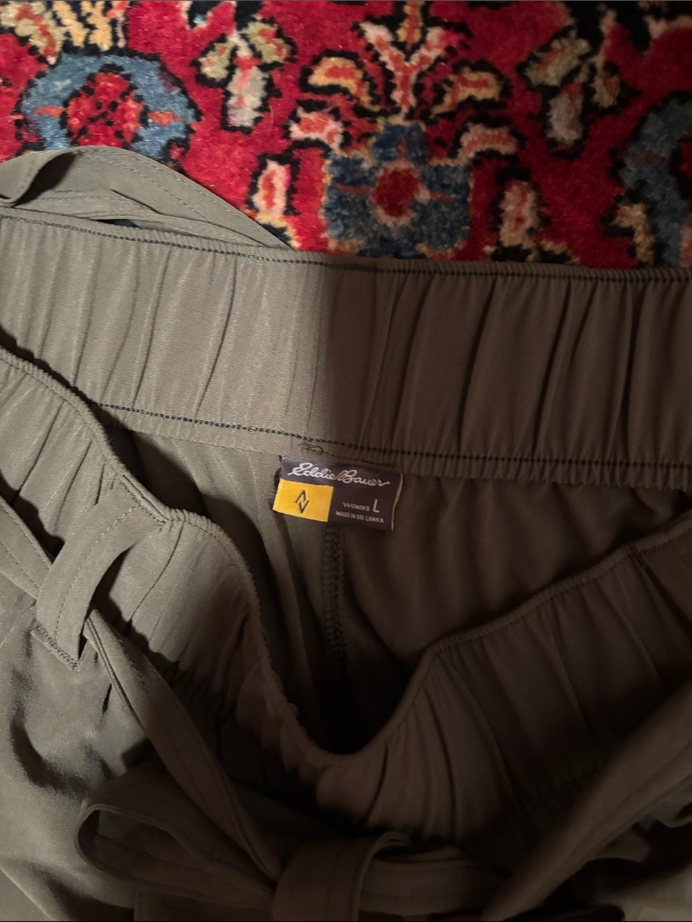 Eddie Bauer Olive Paperbag Waist Tie-Front Shorts - Picture 2 of 5